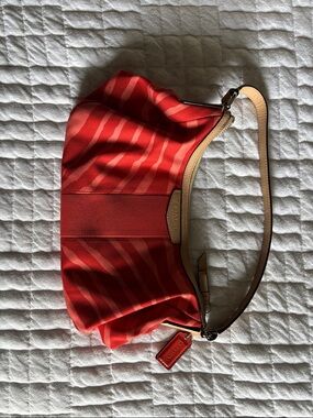 Coach Red Striped Shoulder Hobo with Tan Strap